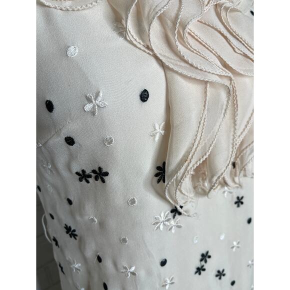 Anthropologie 4 Embroidered 100% Silk Sheath Dress 1940s Vintage Style Cream - Picture 8 of 8